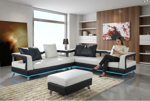 Sofá de cuero sofá salón conjunto de esquina en forma de L diseño moderno sofá + USB nuevo