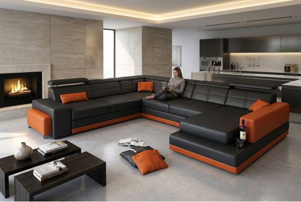 Sofá de cuero Sofá Nuevo Sala de estar Sofá de esquina Sofá modular Diseño Moderno Sofá + USB
