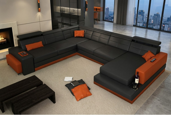 Sofá de cuero Sofá Nuevo Sala de estar Sofá de esquina Sofá modular Diseño Moderno Sofá + USB