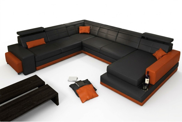 Sofá de cuero Sofá Nuevo Sala de estar Sofá de esquina Sofá modular Diseño Moderno Sofá + USB
