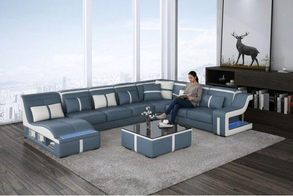 Muebles de salón sofá esquinero sofá sofá en forma de U sofás tapizados de cuero iluminados con diseño