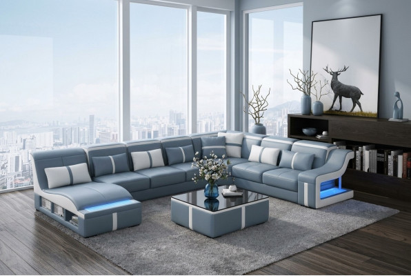 Muebles de salón sofá esquinero sofá sofá en forma de U sofás tapizados de cuero iluminados con diseño