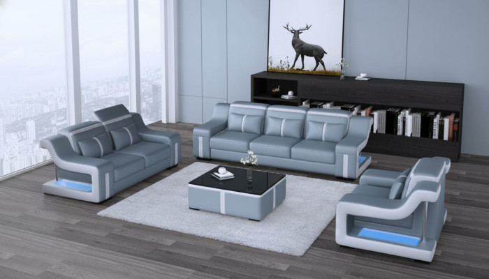 Conjunto de sofás de 3+1 plazas G8047D, juego de sala de estar de sofá de cuero de asiento acolchado.