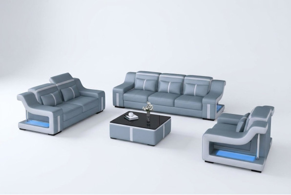 Conjunto de sofás de 3+1 plazas G8047D, juego de sala de estar de sofá de cuero de asiento acolchado.