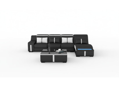 Diseño de sofá esquinero con USB LED + mesa acolchada de esquina de cuero Conjunto de sala de estar