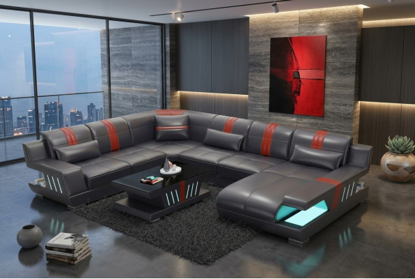 Sofá esquinero conjunto de muebles de sala de estar sofá en forma de U sofás acolchados de cuero iluminados de diseño