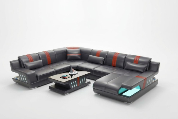 Sofá esquinero conjunto de muebles de sala de estar sofá en forma de U sofás acolchados de cuero iluminados de diseño