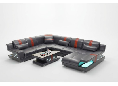 Sofá esquinero conjunto de muebles de sala de estar sofá en forma de U sofás acolchados de cuero iluminados de diseño