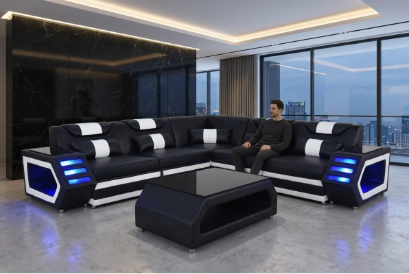 Conjunto completo de sofá en forma de L con cojines + Mesa + USB