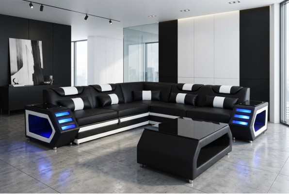 Conjunto completo de sofá en forma de L con cojines + Mesa + USB