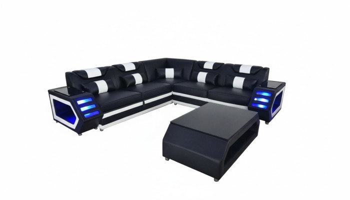 Conjunto completo de sofá en forma de L con cojines + Mesa + USB