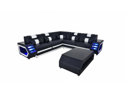Conjunto completo de sofá en forma de L con cojines + Mesa + USB