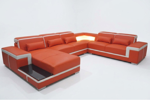 Diseño de esquina del sofá + USB acolchado esquina asiento de cuero sofá salón superespalda XXL forma U