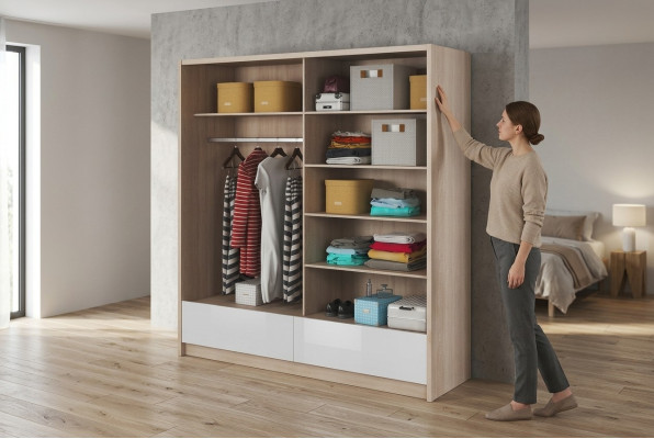 Guardarropa Almacenamiento 200cm Estante Armario Archivo Puertas corredizas decorativas