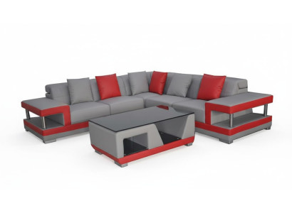 Sofá de cuero con USB, sofá de esquina de salón en forma de L con diseño moderno.