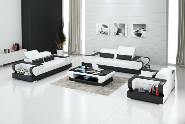 Sofá de cuero, sofá lounge completo para sala de estar, juego de sofás de 3+2+1 plazas, diseño de sofá moderno con USB.