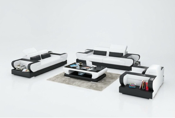 Sofá de cuero, sofá lounge completo para sala de estar, juego de sofás de 3+2+1 plazas, diseño de sofá moderno con USB.