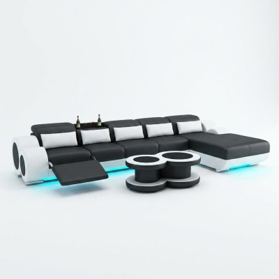 Sofá de cuero sofá paisaje de vida sofá esquinero conjunto de esquinas diseño moderno sofá con USB