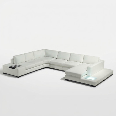 Sofá de cuero, sofá en forma de L, sofá modular, sofá esquinero, conjunto de diseño moderno con USB.