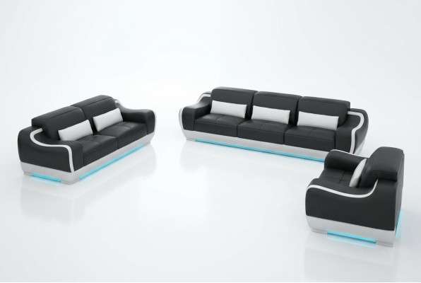 Sofá de cuero Wohnlandschaft 3 plazas + 2 plazas + 1 plaza Conjunto de sofás Sofá de sofá con USB