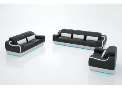 Sofá de cuero Wohnlandschaft 3 plazas + 2 plazas + 1 plaza Conjunto de sofás Sofá de sofá con USB
