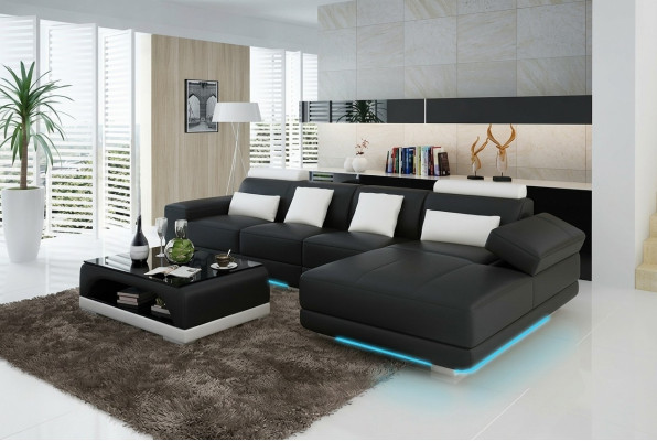 Sofá de cuero Sofá Conjunto de salón Sofá de esquina Diseño de sofá moderno con USB