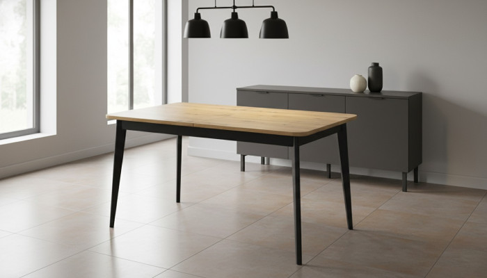 Mesa de comedor moderna de madera, mesa de madera extensible para comedor.