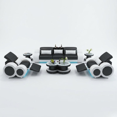 Sofá de cuero, sofá, conjunto de sofás nuevos, 3+1+1 plazas, diseño de conjunto de sofá moderno con USB