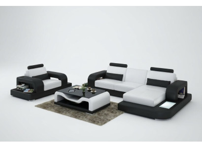 Sofá de cuero Sofá de sala de estar Sofá de esquina + juego de sillones Diseño de sofá moderno con USB