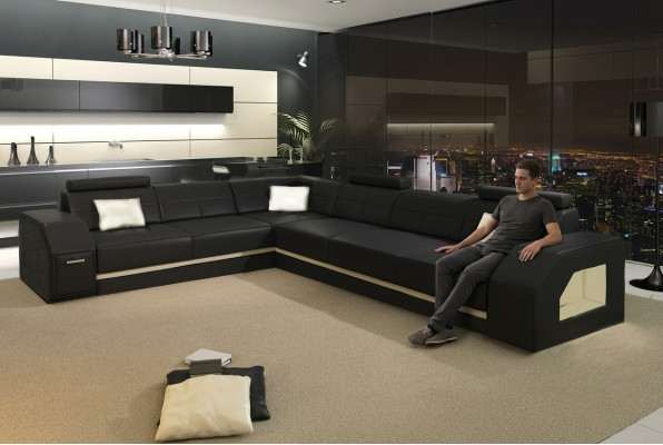 Elegante sofá esquinero de cuero para la sala de estar - confort elegante.