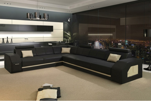 Elegante sofá esquinero de cuero para la sala de estar - confort elegante.