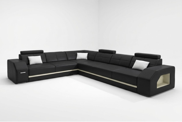 Elegante sofá esquinero de cuero para la sala de estar - confort elegante.