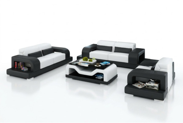 Sofá de cuero sofá paisaje urbano 3+2+1 juegos de sillones Diseño de sofá moderno con USB