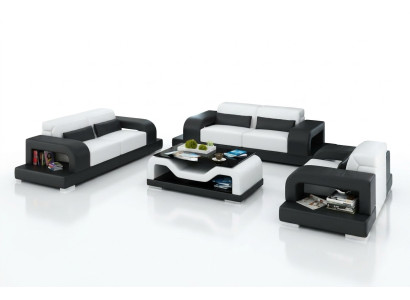 Sofá de cuero sofá paisaje urbano 3+2+1 juegos de sillones Diseño de sofá moderno con USB