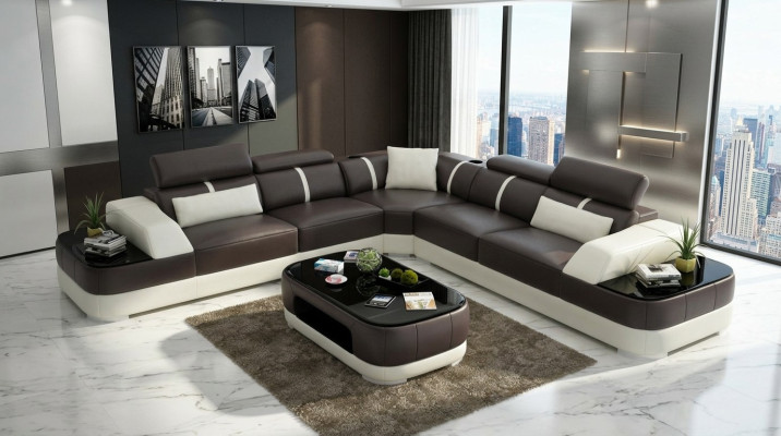 Sofá de cuero con cojines, asiento de esquina, conjunto de sofás, sala de estar, sofá con USB.