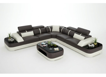 Sofá de cuero con cojines, asiento de esquina, conjunto de sofás, sala de estar, sofá con USB.