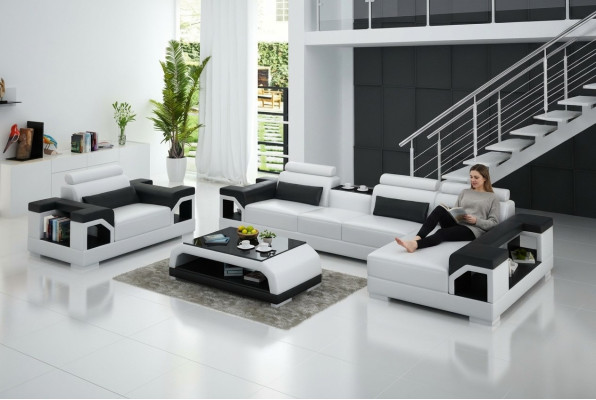 Sofá de cuero, conjunto de sofá de esquina para sala de estar, sillón, juego de sofás de diseño moderno con USB.