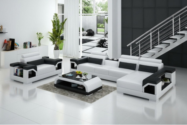 Sofá de cuero, conjunto de sofá de esquina para sala de estar, sillón, juego de sofás de diseño moderno con USB.