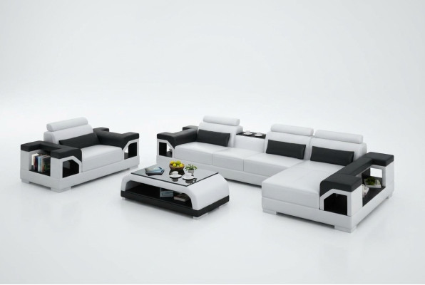 Sofá de cuero, conjunto de sofá de esquina para sala de estar, sillón, juego de sofás de diseño moderno con USB.