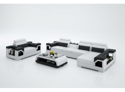 Sofá de cuero, conjunto de sofá de esquina para sala de estar, sillón, juego de sofás de diseño moderno con USB.