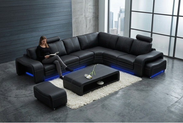 Sofá de cuero con diseño, con USB, sofá de esquina, conjunto de sofás moderno y nuevo.