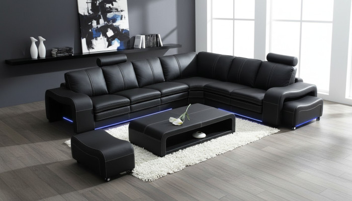 Sofá de cuero con diseño, con USB, sofá de esquina, conjunto de sofás moderno y nuevo.