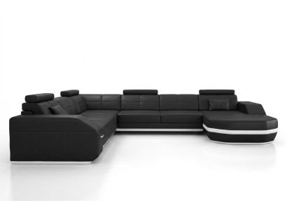 Sofá de cuero sofá esquinero salón sofá esquinero sofá esquinero tapizado asiento esquina nuevo USB+LED.