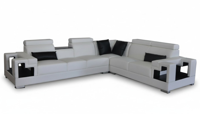 Sofá de esquina exclusivo en forma de L de cuero noble para su elegante sala de estar.