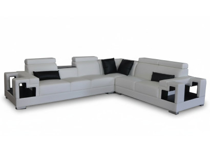 Sofá de esquina exclusivo en forma de L de cuero noble para su elegante sala de estar.