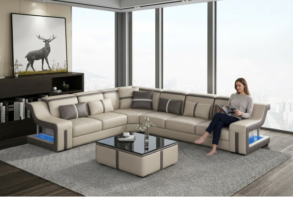 Sofá USB LED Sofá tapizado Sofás Sillones Paisaje Muebles Asiento Esquina Juego de salón Forma en L Nuevo