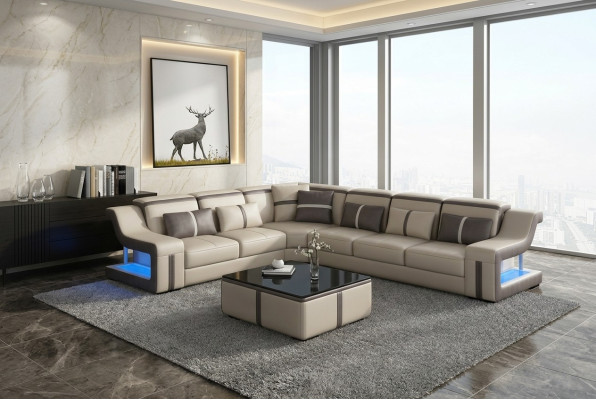 Sofá USB LED Sofá tapizado Sofás Sillones Paisaje Muebles Asiento Esquina Juego de salón Forma en L Nuevo