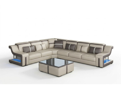 Sofá USB LED Sofá tapizado Sofás Sillones Paisaje Muebles Asiento Esquina Juego de salón Forma en L Nuevo