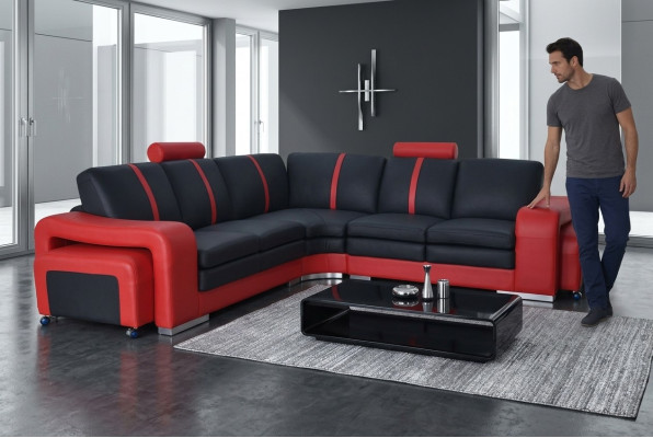 Diseño de sofá esquinero con puerto USB, cojines acolchados, juego de asientos, muebles modernos, sofás nuevos.