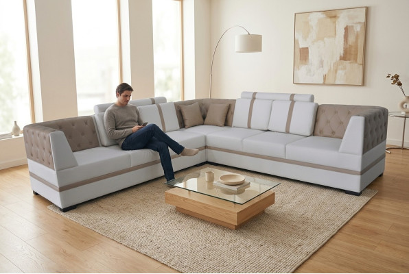 Sofá de cuero Sofá salón de diseño de sofá en forma de L estilo moderno USB A1128